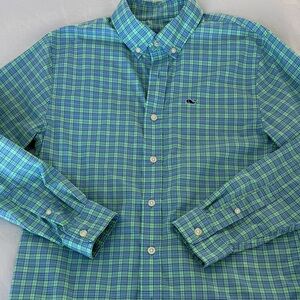 Vineyard Vines Kids Green and Blue Checkered Shirt